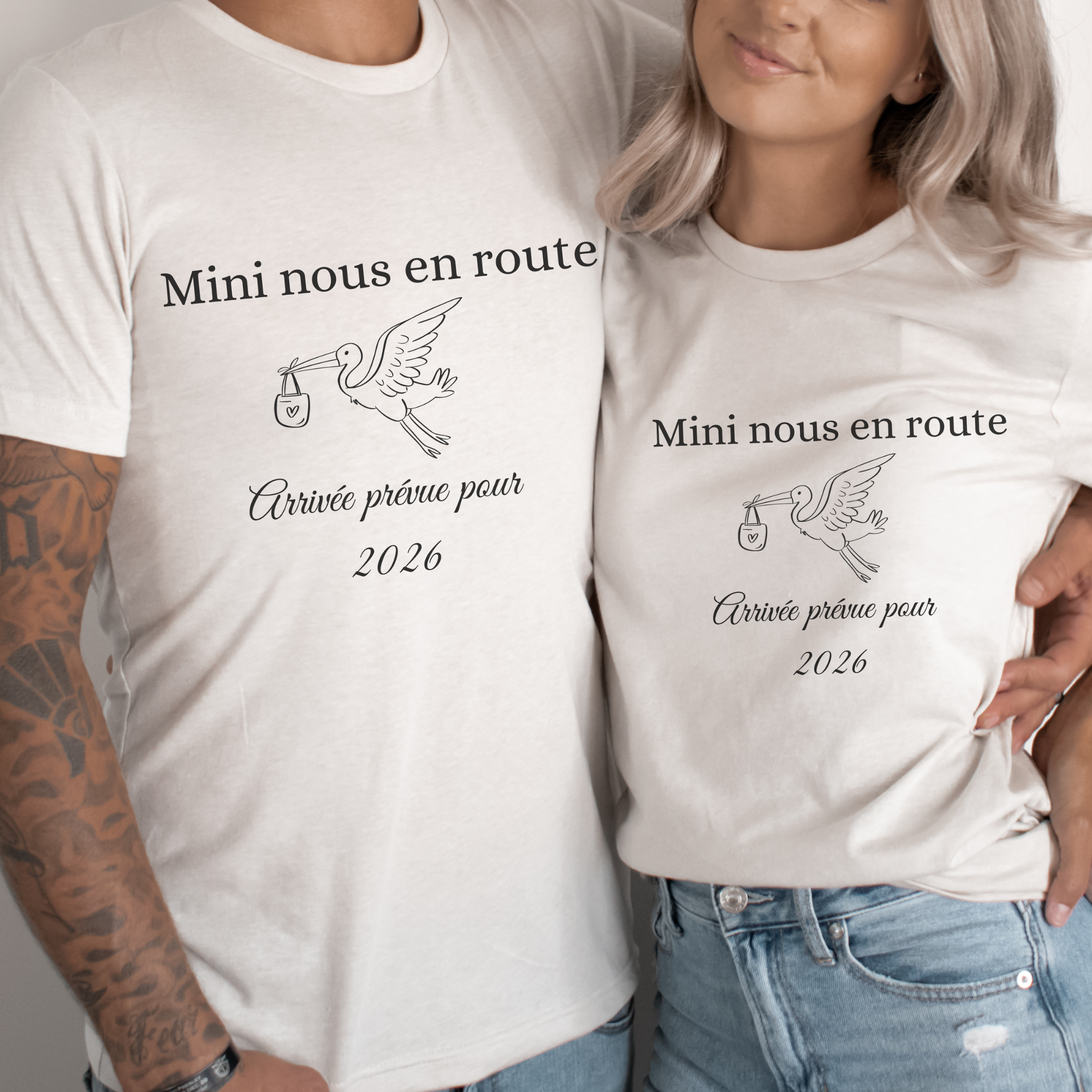 Tshirt pour annonce grossesse en couple cigogne 2- vendu à l'unité (Copie)