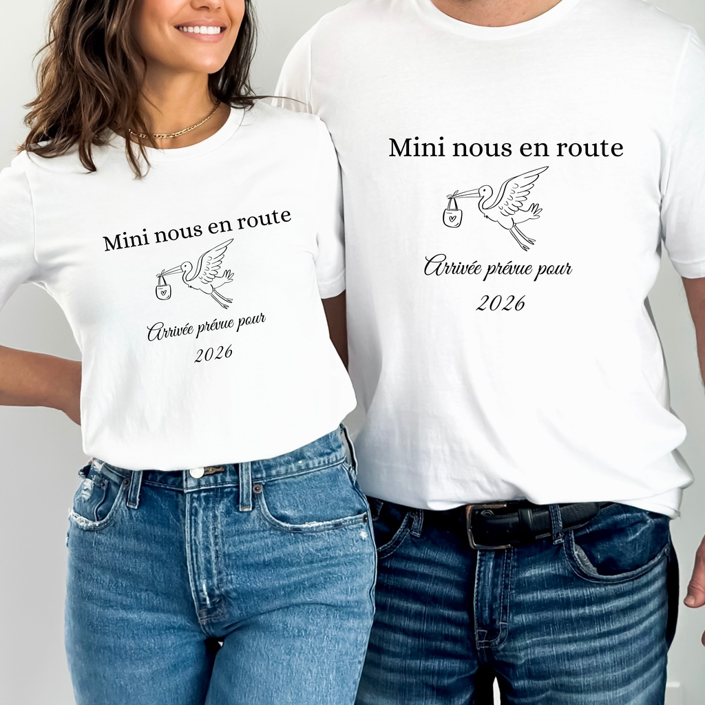 Tshirt pour annonce grossesse en couple cigogne 2- vendu à l'unité (Copie)