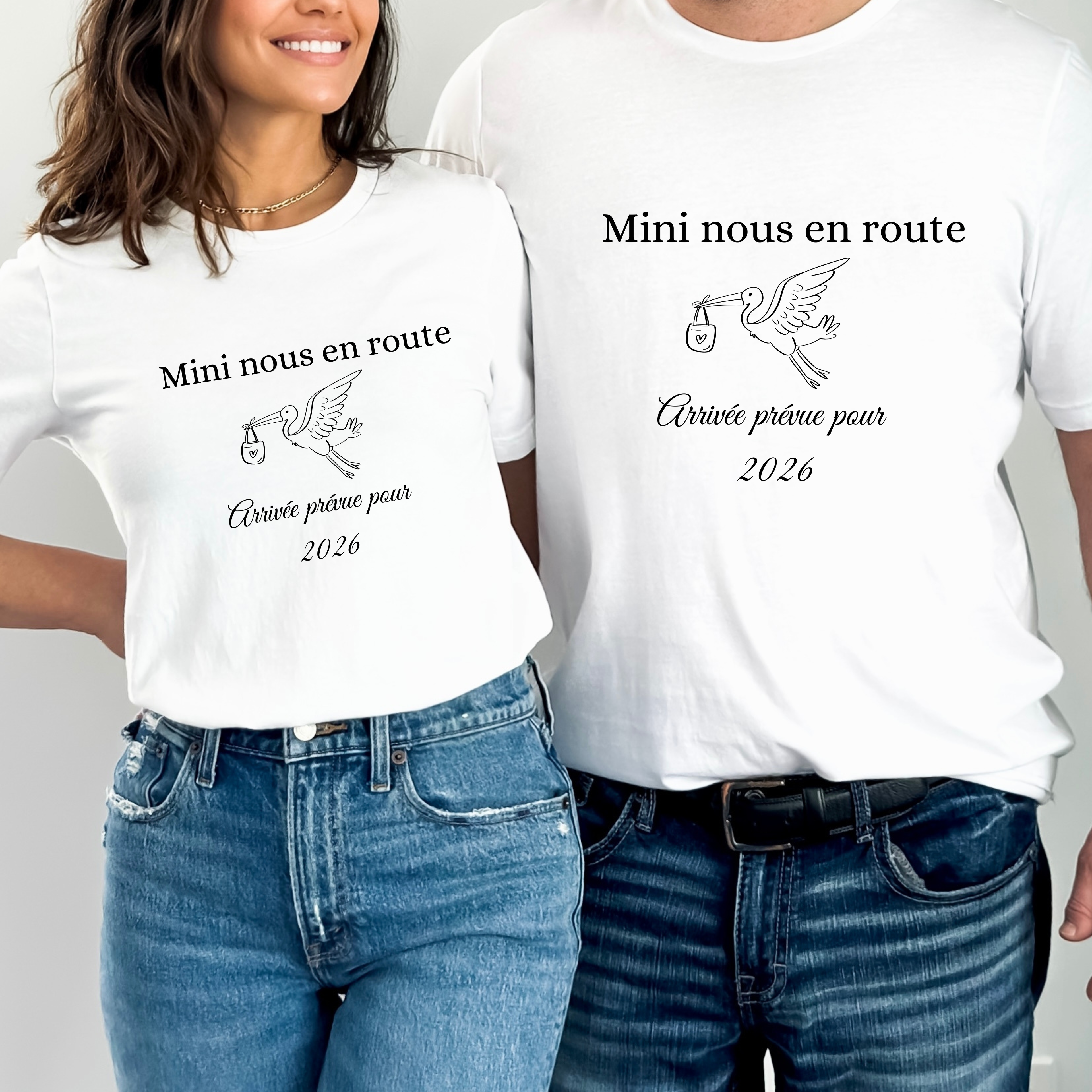 Tshirt pour annonce grossesse en couple cigogne 2- vendu à l'unité (Copie)