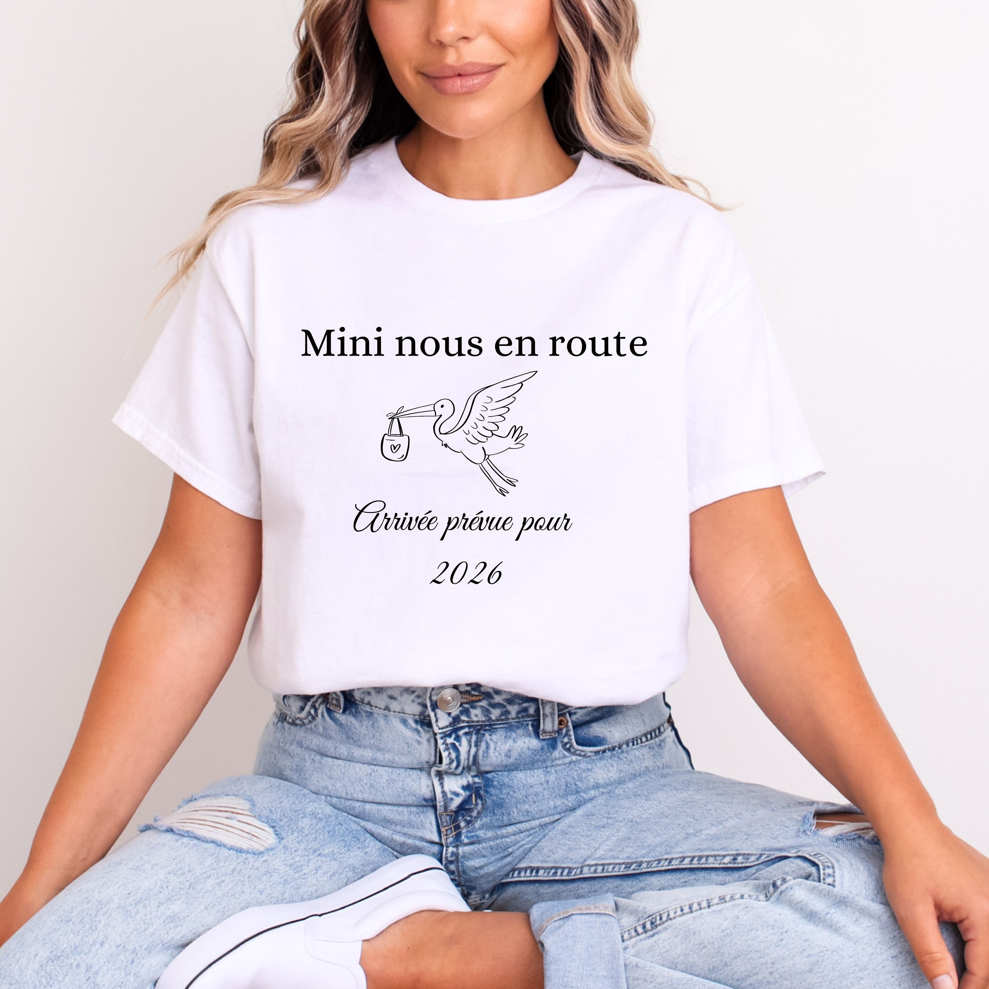 Tshirt pour annonce grossesse en couple cigogne 2- vendu à l'unité (Copie)