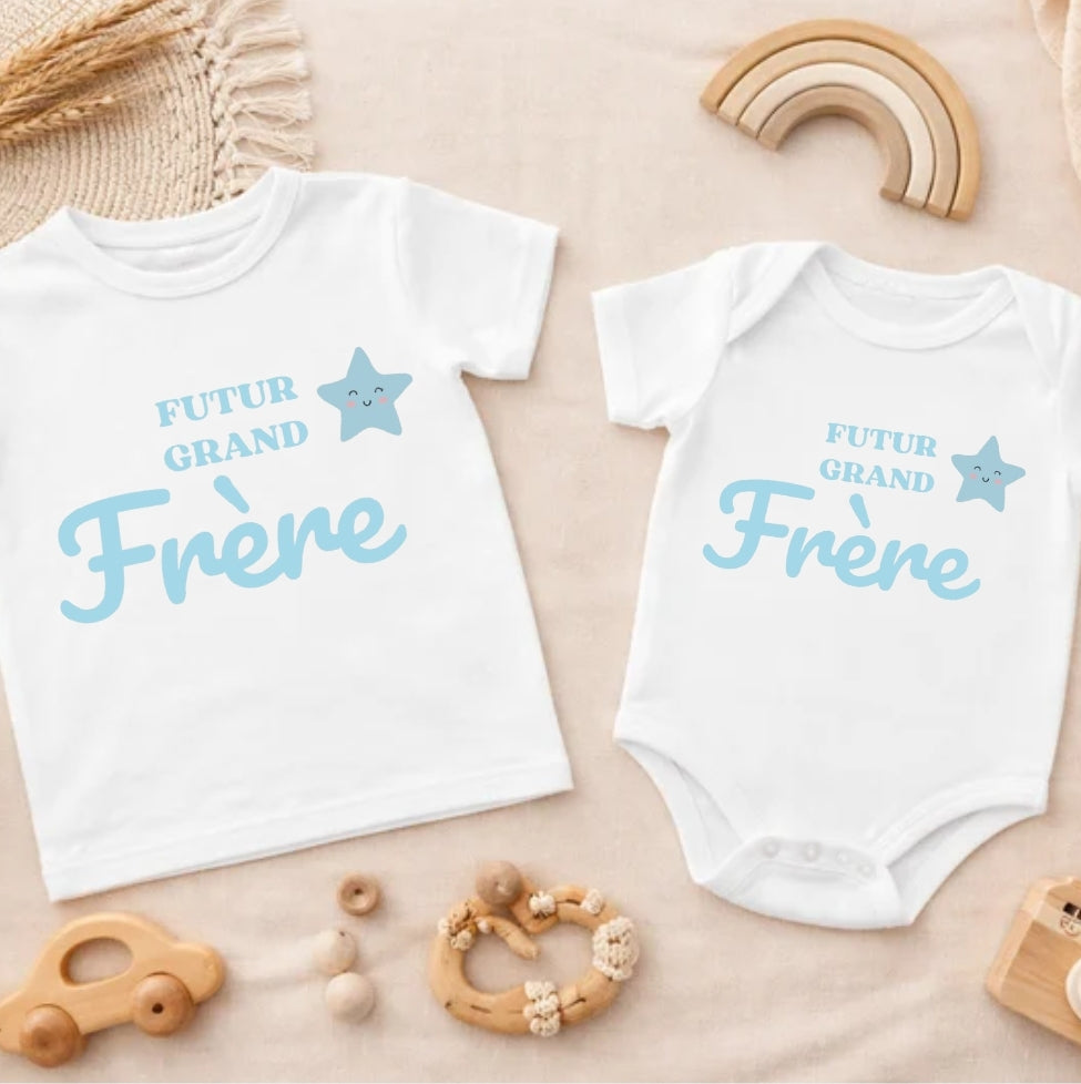 T-shirt futur grand frère étoile bleu