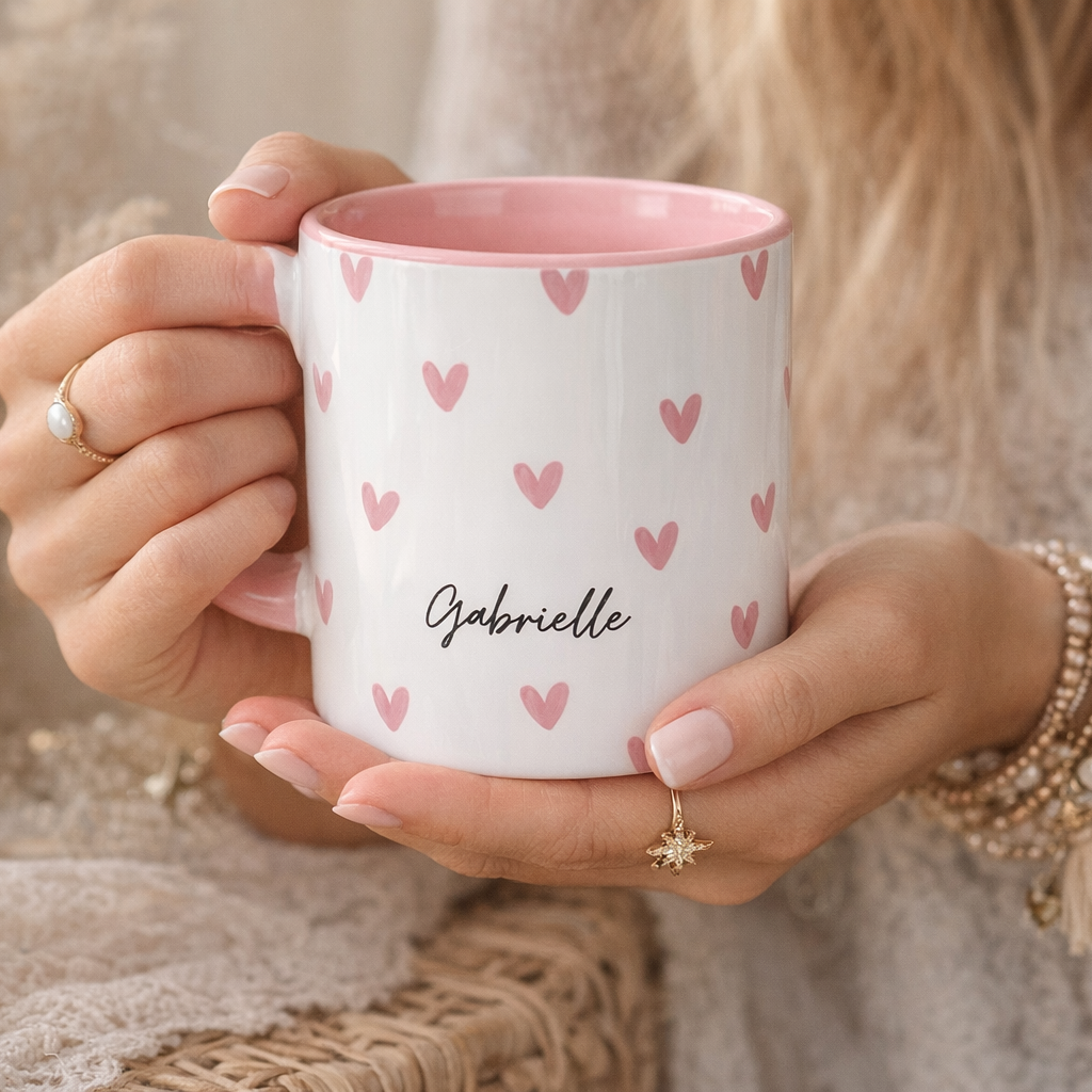 jolie tasse coeur personnalisée avec prénom